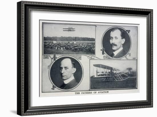 Portraits of Wilbur (Left) and Orville (Right) Wright and Pictures of Their Planes-null-Framed Art Print