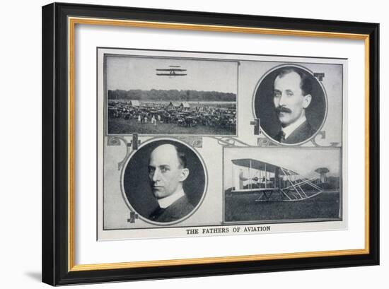 Portraits of Wilbur (Left) and Orville (Right) Wright and Pictures of Their Planes-null-Framed Art Print