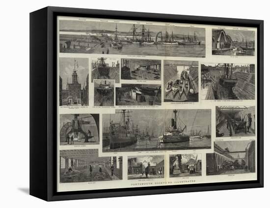 Portsmouth Dockyard Illustrated-null-Framed Premier Image Canvas