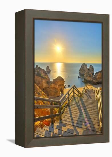 Portugal, Algarve, Lagos, Sunrise over Camilo Beach (Praia Do Camilo)-Alan Copson-Framed Premier Image Canvas