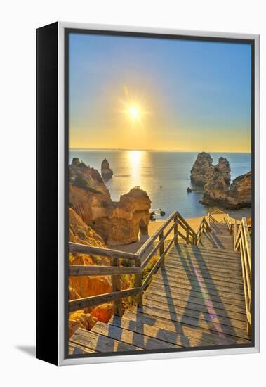 Portugal, Algarve, Lagos, Sunrise over Camilo Beach (Praia Do Camilo)-Alan Copson-Framed Premier Image Canvas