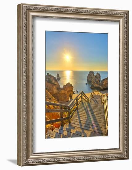 Portugal, Algarve, Lagos, Sunrise over Camilo Beach (Praia Do Camilo)-Alan Copson-Framed Photographic Print