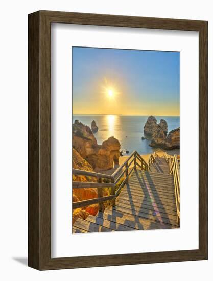 Portugal, Algarve, Lagos, Sunrise over Camilo Beach (Praia Do Camilo)-Alan Copson-Framed Photographic Print