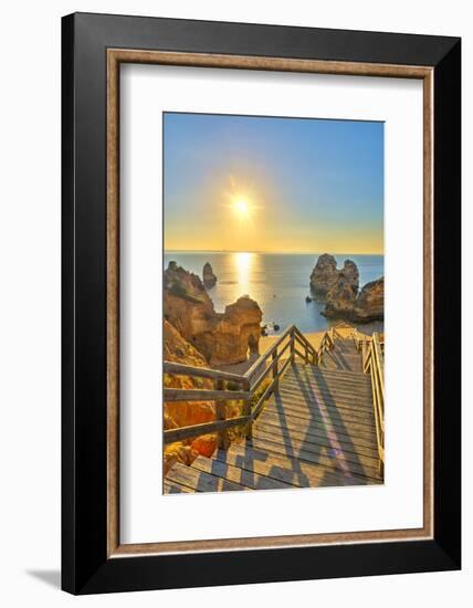 Portugal, Algarve, Lagos, Sunrise over Camilo Beach (Praia Do Camilo)-Alan Copson-Framed Photographic Print