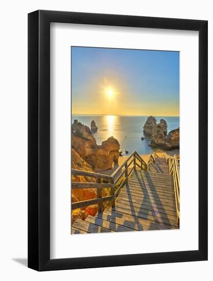 Portugal, Algarve, Lagos, Sunrise over Camilo Beach (Praia Do Camilo)-Alan Copson-Framed Photographic Print