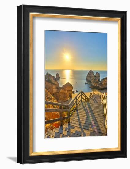 Portugal, Algarve, Lagos, Sunrise over Camilo Beach (Praia Do Camilo)-Alan Copson-Framed Photographic Print
