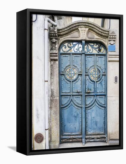 Portugal, Aveiro. A unique metal door on a home in the streets of Aveiro.-Julie Eggers-Framed Premier Image Canvas