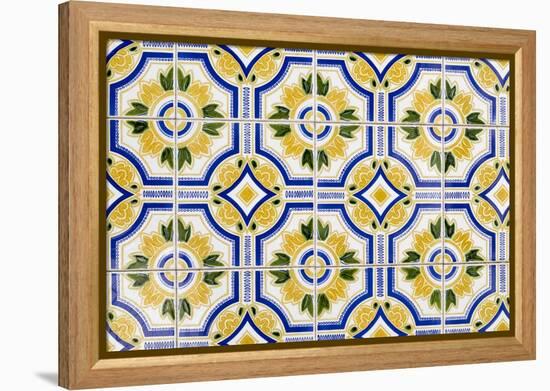 Portugal. Aveiro. Blue and Yellow Tile Work in the Historic District-Emily Wilson-Framed Premier Image Canvas