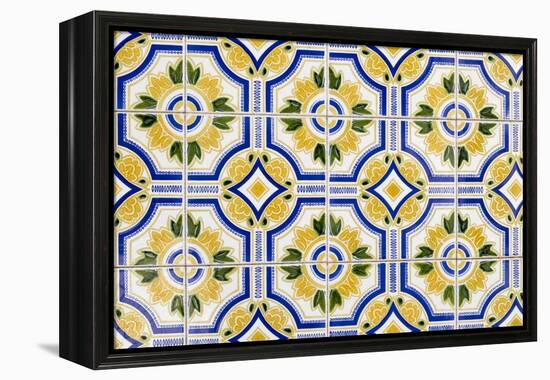 Portugal. Aveiro. Blue and Yellow Tile Work in the Historic District-Emily Wilson-Framed Premier Image Canvas