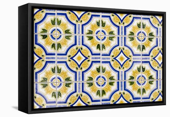 Portugal. Aveiro. Blue and Yellow Tile Work in the Historic District-Emily Wilson-Framed Premier Image Canvas