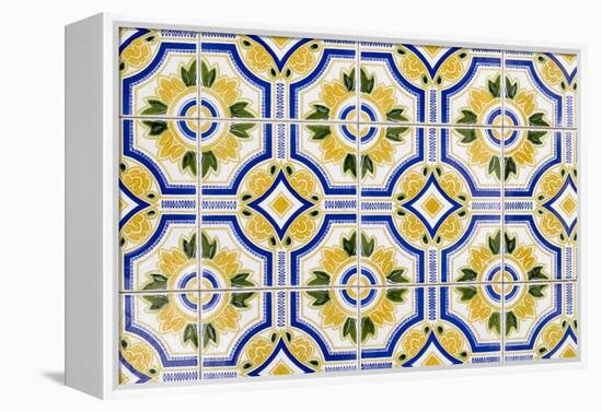 Portugal. Aveiro. Blue and Yellow Tile Work in the Historic District-Emily Wilson-Framed Premier Image Canvas