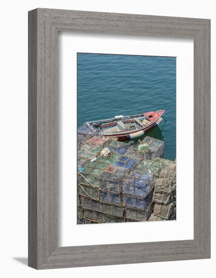 Portugal, Cascais, Lobster Traps and Fishing Boat in Harbor-Jim Engelbrecht-Framed Photographic Print