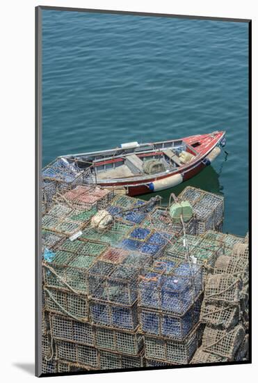 Portugal, Cascais, Lobster Traps and Fishing Boat in Harbor-Jim Engelbrecht-Mounted Photographic Print