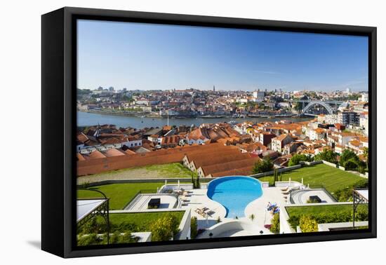 Portugal, Douro Litoral, Porto. The view towards the old town of Porto and the Ribeira district fro-Nick Ledger-Framed Premier Image Canvas