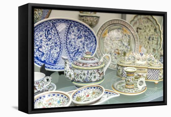 Portugal, Evora, Hand Painted Ceramic Dishes for Sale-Jim Engelbrecht-Framed Premier Image Canvas