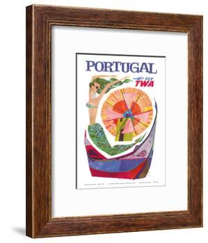 Portugal - Fly TWA (Trans World Airlines) - Mermaid Windmill-David Klein-Framed Art Print