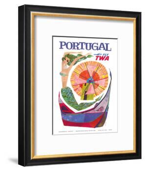 Portugal - Fly TWA (Trans World Airlines) - Mermaid Windmill-David Klein-Framed Art Print