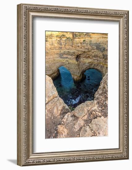 Portugal. Heart-shaped rock design on shore.-Jaynes Gallery-Framed Photographic Print