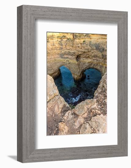 Portugal. Heart-shaped rock design on shore.-Jaynes Gallery-Framed Photographic Print