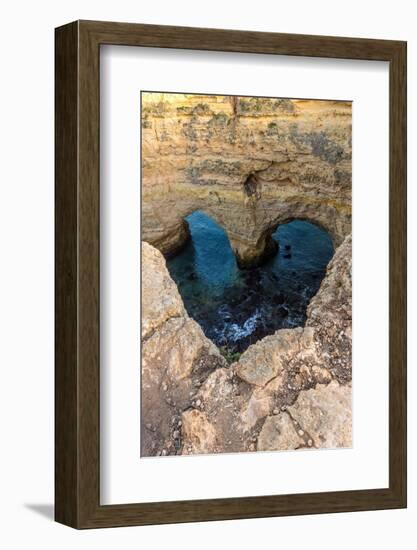 Portugal. Heart-shaped rock design on shore.-Jaynes Gallery-Framed Photographic Print