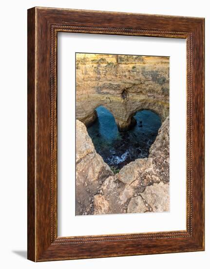 Portugal. Heart-shaped rock design on shore.-Jaynes Gallery-Framed Photographic Print