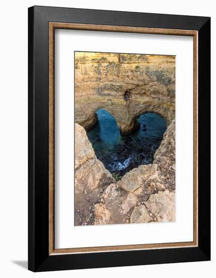 Portugal. Heart-shaped rock design on shore.-Jaynes Gallery-Framed Photographic Print