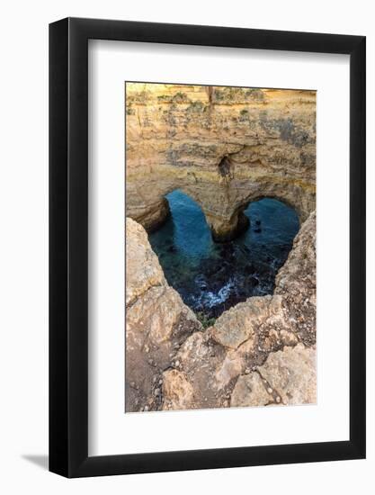 Portugal. Heart-shaped rock design on shore.-Jaynes Gallery-Framed Photographic Print