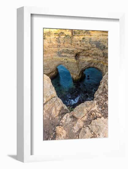 Portugal. Heart-shaped rock design on shore.-Jaynes Gallery-Framed Photographic Print