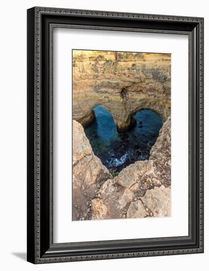 Portugal. Heart-shaped rock design on shore.-Jaynes Gallery-Framed Photographic Print