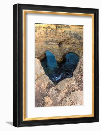 Portugal. Heart-shaped rock design on shore.-Jaynes Gallery-Framed Photographic Print