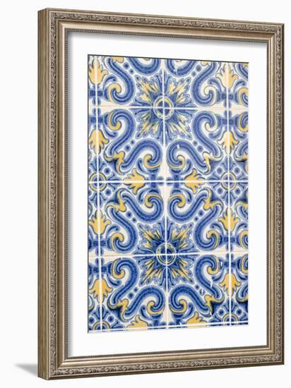 Portugal, Lisbon, Alfama District. Doorway with Blue and Yellow Tile Work-Emily Wilson-Framed Premium Photographic Print