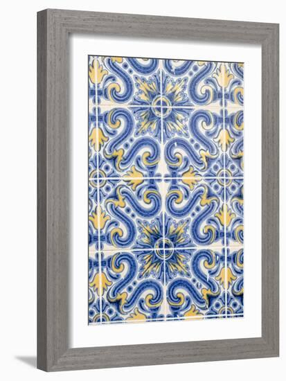 Portugal, Lisbon, Alfama District. Doorway with Blue and Yellow Tile Work-Emily Wilson-Framed Premium Photographic Print