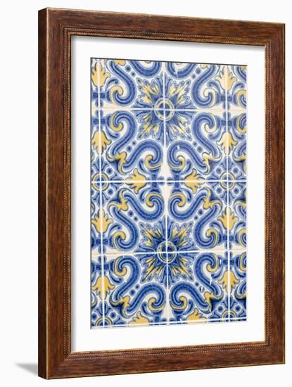 Portugal, Lisbon, Alfama District. Doorway with Blue and Yellow Tile Work-Emily Wilson-Framed Premium Photographic Print