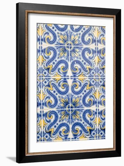 Portugal, Lisbon, Alfama District. Doorway with Blue and Yellow Tile Work-Emily Wilson-Framed Premium Photographic Print