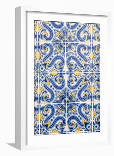 Portugal, Lisbon, Alfama District. Doorway with Blue and Yellow Tile Work-Emily Wilson-Framed Premium Photographic Print