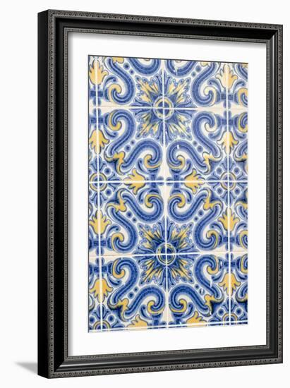 Portugal, Lisbon, Alfama District. Doorway with Blue and Yellow Tile Work-Emily Wilson-Framed Premium Photographic Print