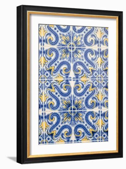 Portugal, Lisbon, Alfama District. Doorway with Blue and Yellow Tile Work-Emily Wilson-Framed Premium Photographic Print