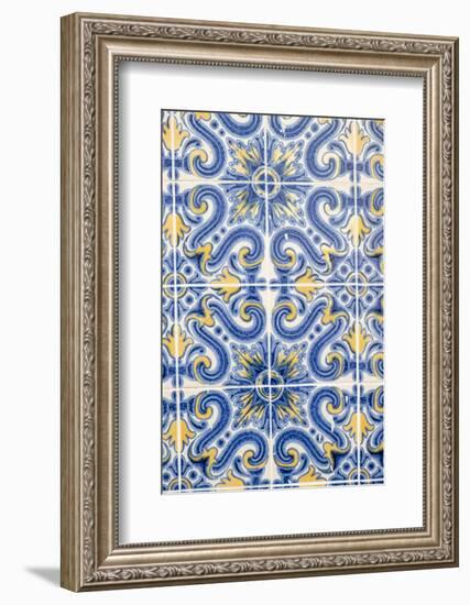 Portugal, Lisbon, Alfama District. Doorway with Blue and Yellow Tile Work-Emily Wilson-Framed Photographic Print