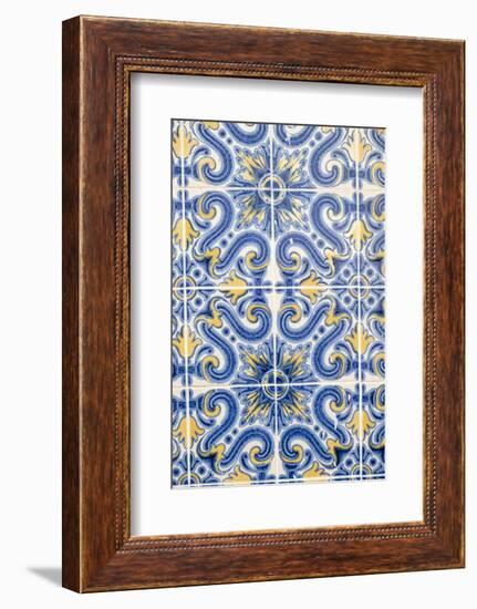 Portugal, Lisbon, Alfama District. Doorway with Blue and Yellow Tile Work-Emily Wilson-Framed Photographic Print