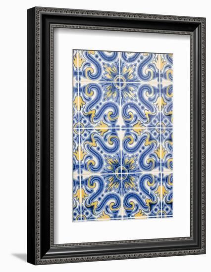 Portugal, Lisbon, Alfama District. Doorway with Blue and Yellow Tile Work-Emily Wilson-Framed Photographic Print