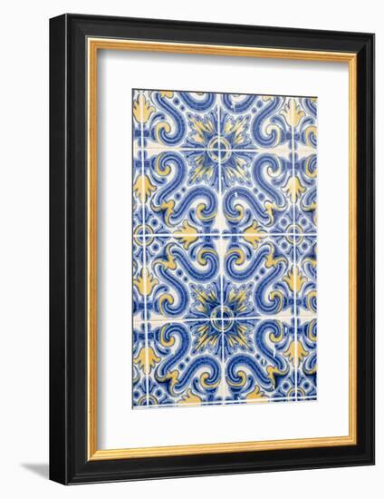 Portugal, Lisbon, Alfama District. Doorway with Blue and Yellow Tile Work-Emily Wilson-Framed Photographic Print