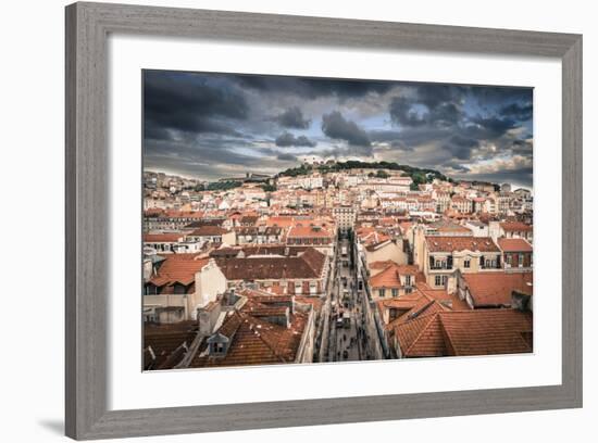 Portugal, Lisbon, Rooftop View of Baixa District with Sao Jorge Castle and Alfama District Beyond-Alan Copson-Framed Photographic Print