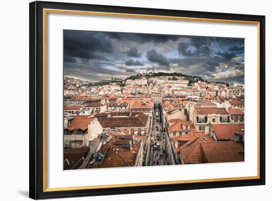 Portugal, Lisbon, Rooftop View of Baixa District with Sao Jorge Castle and Alfama District Beyond-Alan Copson-Framed Photographic Print