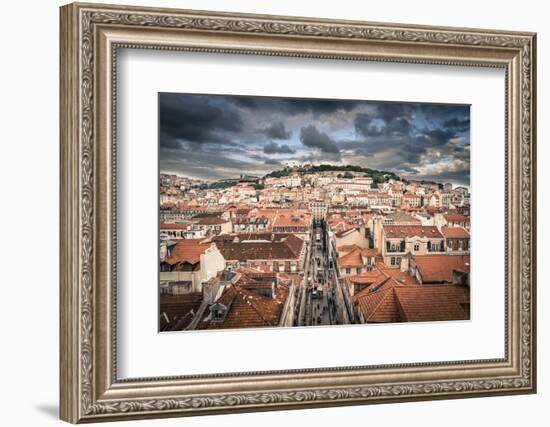 Portugal, Lisbon, Rooftop View of Baixa District with Sao Jorge Castle and Alfama District Beyond-Alan Copson-Framed Photographic Print