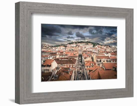Portugal, Lisbon, Rooftop View of Baixa District with Sao Jorge Castle and Alfama District Beyond-Alan Copson-Framed Photographic Print