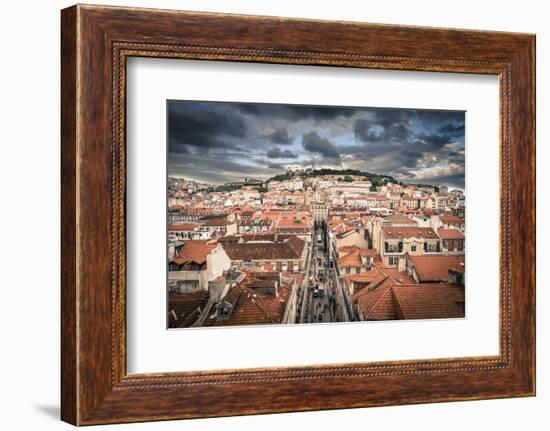 Portugal, Lisbon, Rooftop View of Baixa District with Sao Jorge Castle and Alfama District Beyond-Alan Copson-Framed Photographic Print