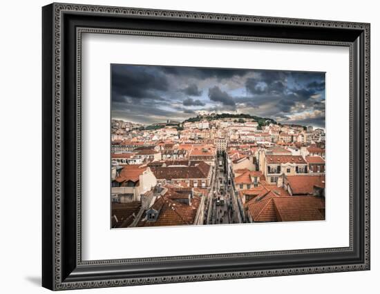 Portugal, Lisbon, Rooftop View of Baixa District with Sao Jorge Castle and Alfama District Beyond-Alan Copson-Framed Photographic Print