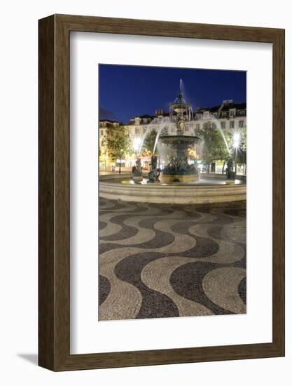 Portugal, Lisbon. Rossio Square at Night. Bronze Mermaid Fountain-Emily Wilson-Framed Photographic Print