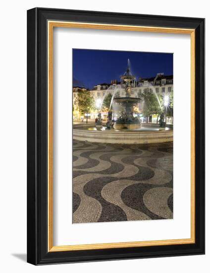 Portugal, Lisbon. Rossio Square at Night. Bronze Mermaid Fountain-Emily Wilson-Framed Photographic Print