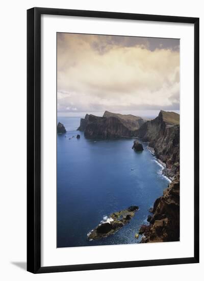 Portugal, Madeira, Ponta De Sao Lourenco. Cliff Along Sea-Walter Bibikow-Framed Photographic Print